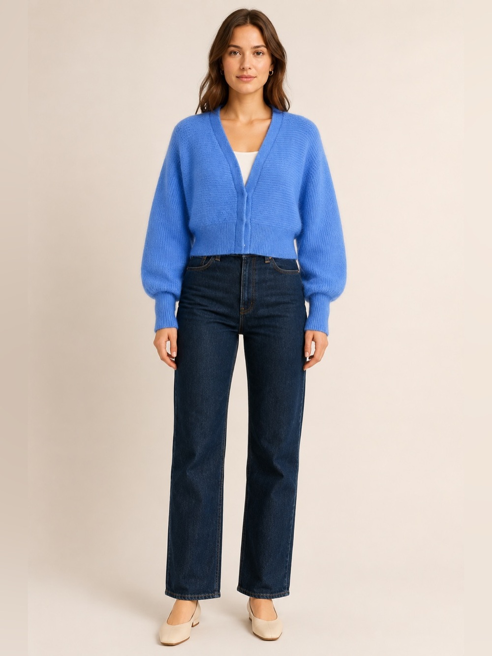 & Other Stories Blue Mohair Wool Cropped Snap Cardigan Size S